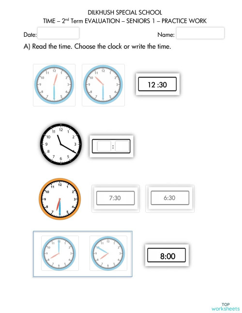 TIME PRACTICE WORK - 1. Interactive worksheet | TopWorksheets