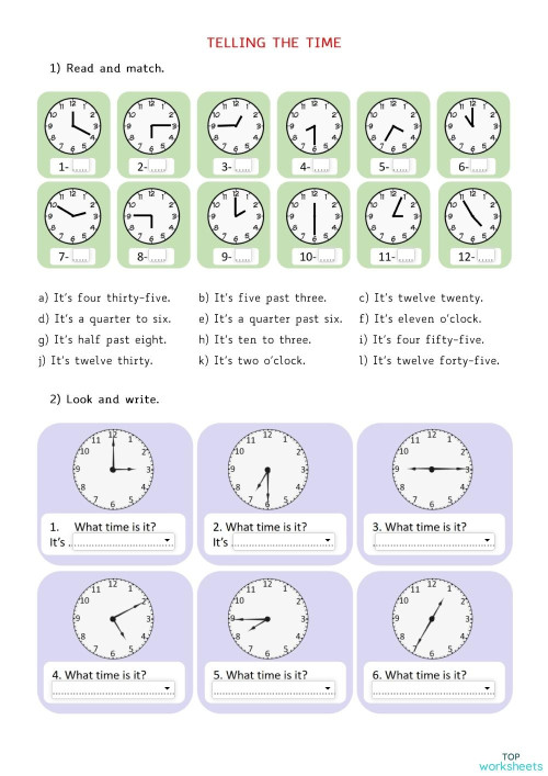 Telling the time 2. Interactive worksheet TopWorksheets