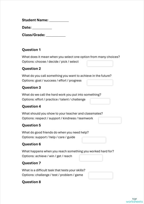 Student's worksheet. Interactive worksheet | TopWorksheets