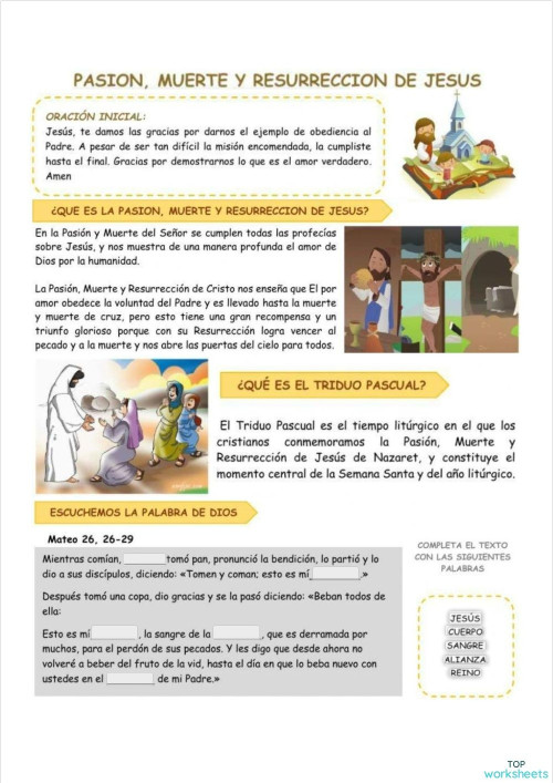 PASION, MUERTE Y RESURRECCION DE JESUS (quinto). Ficha interactiva ...