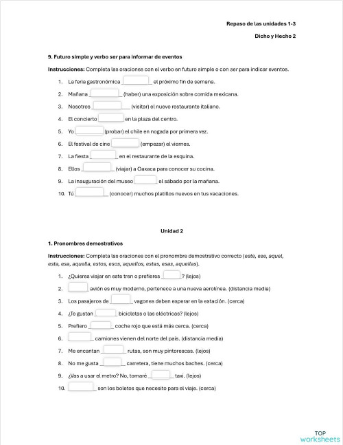 Repaso Unidades 2 y 3. Dicho y Hecho 2.. Ficha interactiva | TopWorksheets