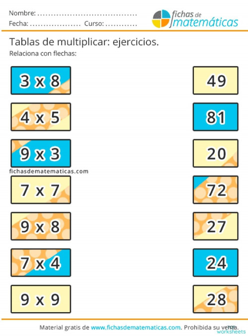 Cuadernillo tablas de multiplicar 8. Ficha interactiva TopWorksheets