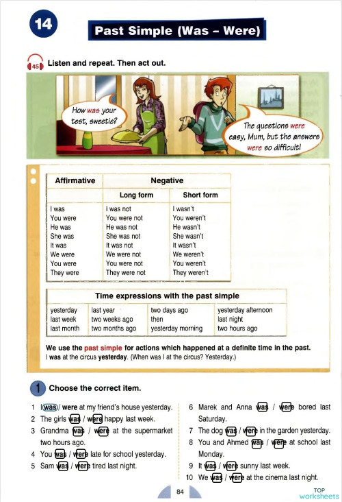 Tense - Past Simple (Was - Were). Interactive worksheet | TopWorksheets