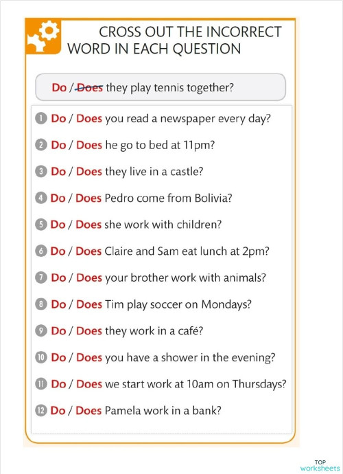 Present SImple questions. Interactive worksheet | TopWorksheets