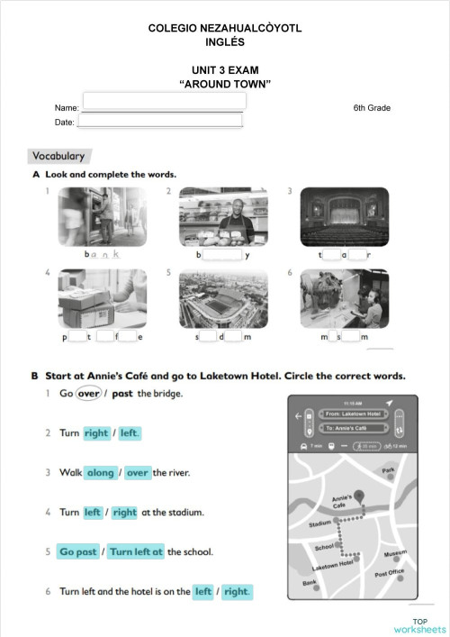 6th Grade Unit 3 Exam. Ficha interactiva | TopWorksheets