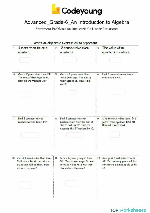 Statement Problems on Onevariable Linear Equations Advanced