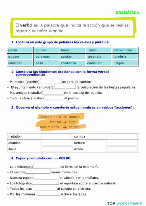 El Verbo Ficha Interactiva Topworksheets 9230