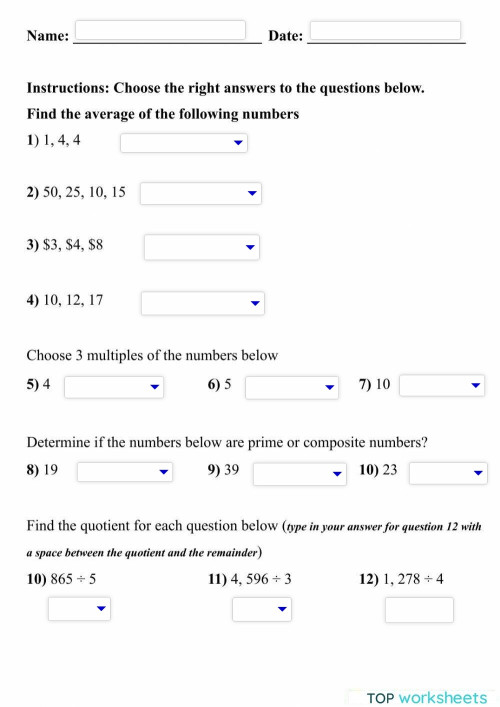 Math Review (Multiplication & Division). Interactive worksheet ...