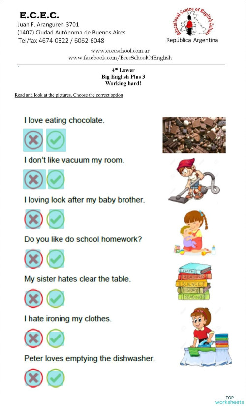 Hw 18/6: Working hard. Interactive worksheet | TopWorksheets