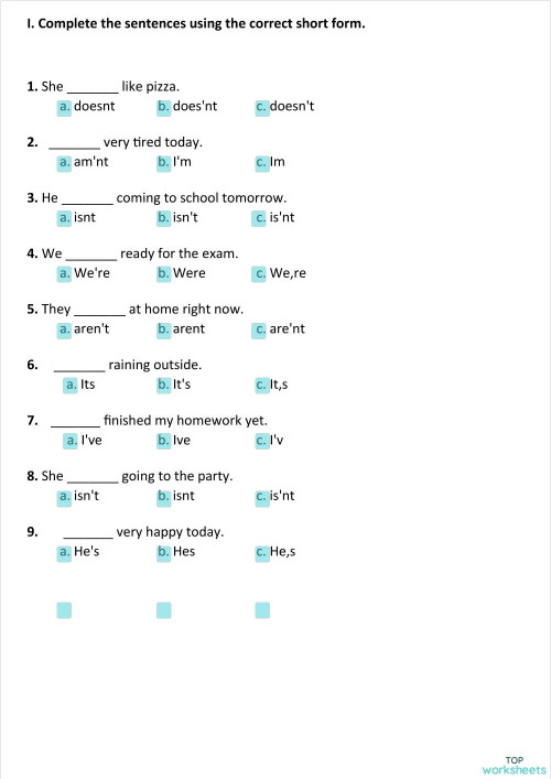 Short Forms 1. Interactive worksheet | TopWorksheets