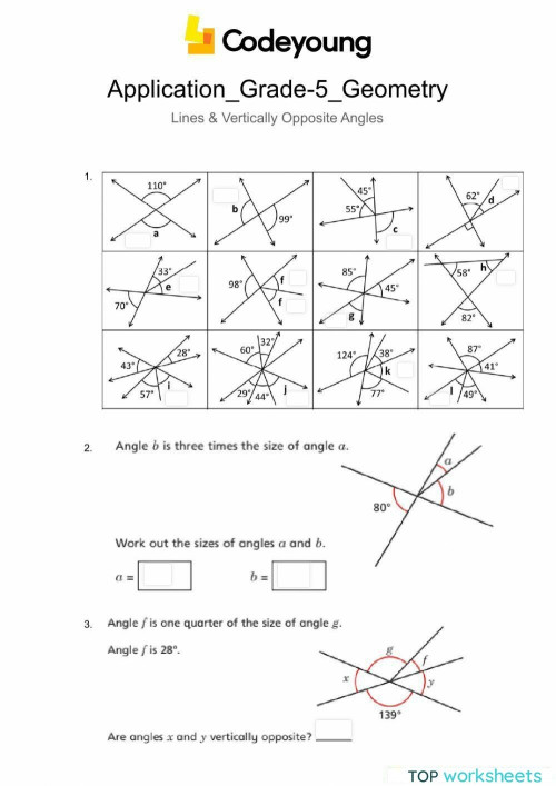 Application lines Vertically Opposite Angles Interactive Worksheet Application lines Vertically Opposite Angles Interactive Worksheet