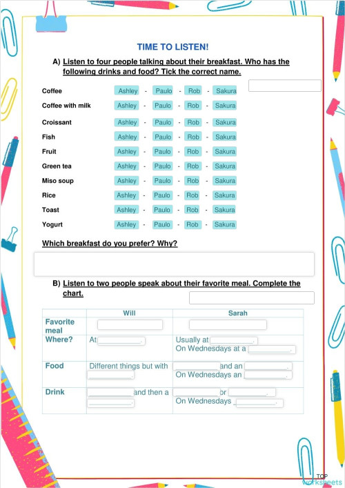 Time to listen! - FOOD. Interactive worksheet | TopWorksheets