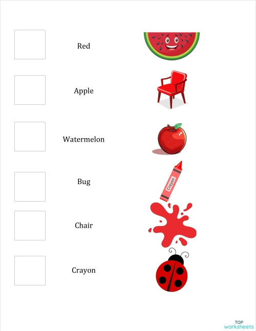 PRE SCHOOL1 UNIT 1 COLOUR RED. Interactive worksheet | TopWorksheets