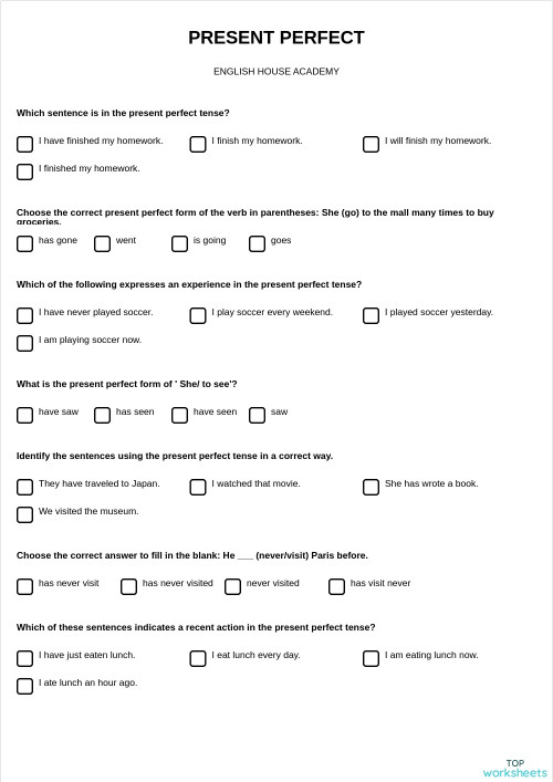 PRESENT PERFECT. Interactive worksheet | TopWorksheets