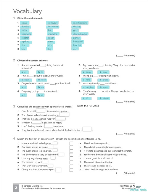 Close-up A2 Progress Test 4 Vocabulary. Interactive worksheet ...