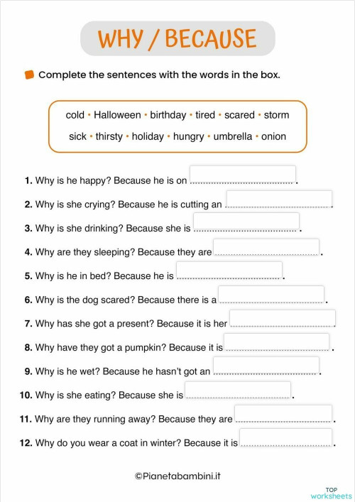 why / because. Interactive worksheet | TopWorksheets