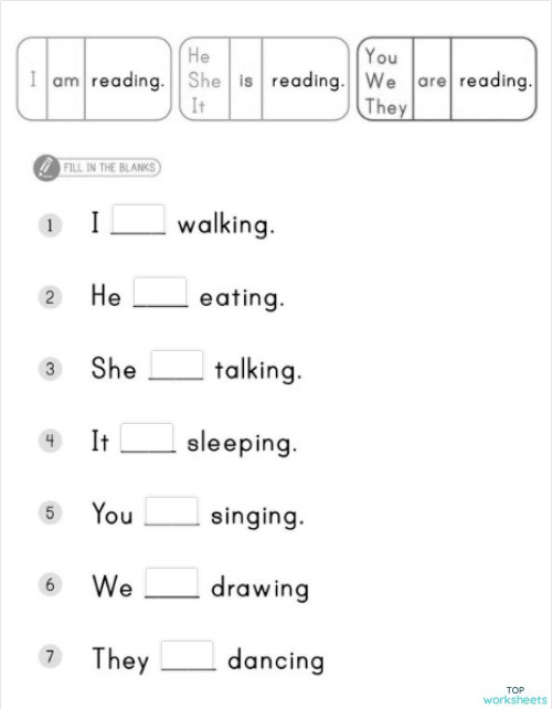 Present Continuous (affirmitive). Interactive worksheet | TopWorksheets