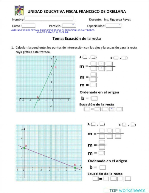 Ecuación de la recta. Ficha interactiva | TopWorksheets