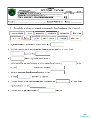 8° BÁSICO AGOSTO. Ficha interactiva | TopWorksheets