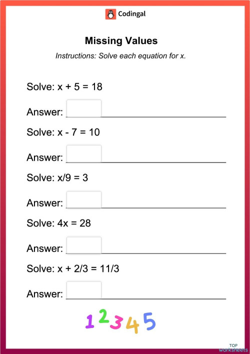 Equations: interactive worksheets and online exercises | TopWorksheets