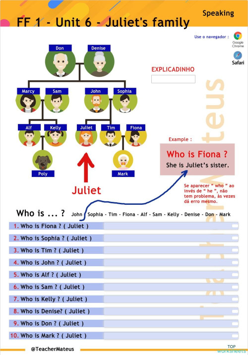 FF 1 - Unit 06 - 3 - Juliet's family - Speaking. Interactive worksheet ...