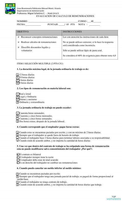 Examen 3er Trim Español 2°A. Ficha interactiva TopWorksheets