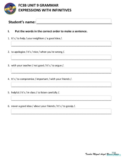 FC3B UNIT 9 GRAMMAR - EXPRESSIONS WITH INFINITIVES. Interactive ...