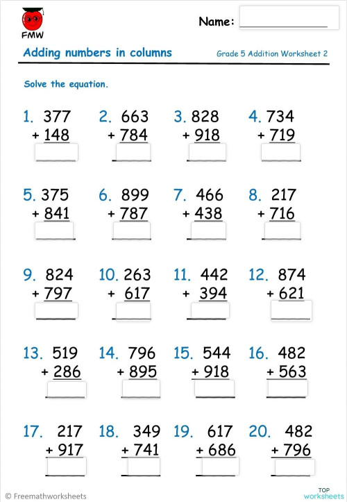 Addition Worksheet 2. Interactive worksheet | TopWorksheets