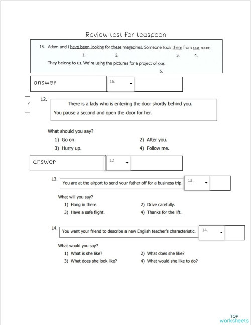 review test for bb ใบงานเชิงโต้ตอบ | TopWorksheets