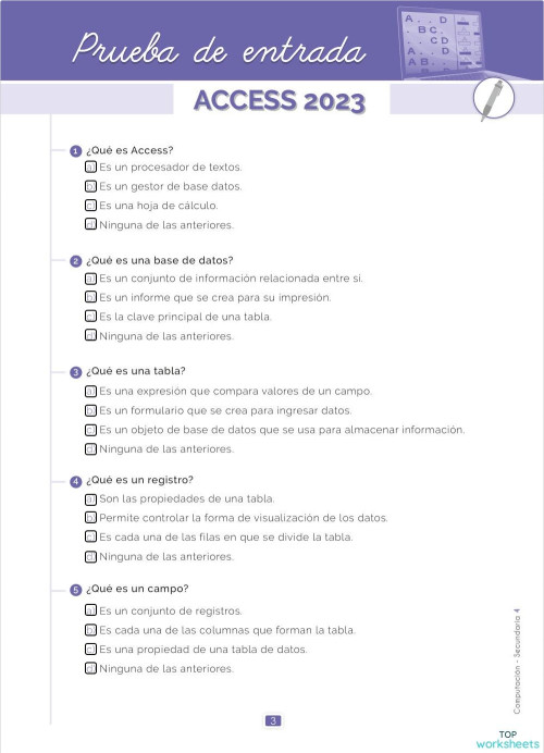 P.E - Access. Ficha interactiva | TopWorksheets