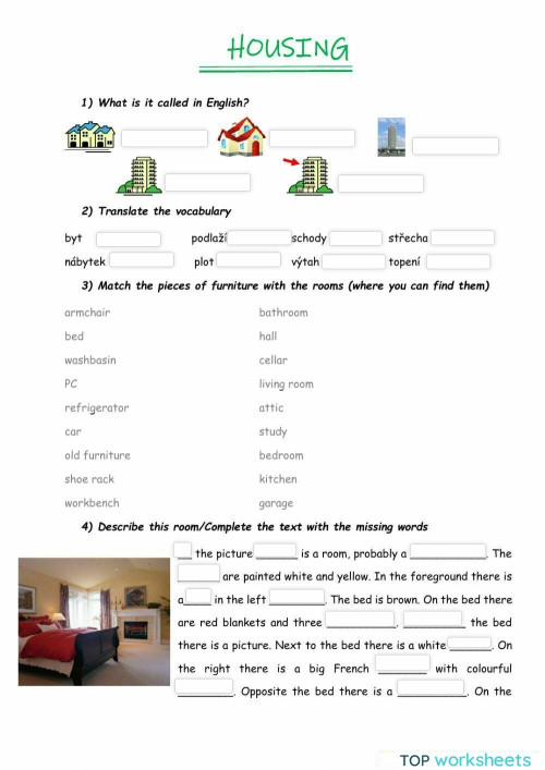 Housing. Interactive worksheet TopWorksheets