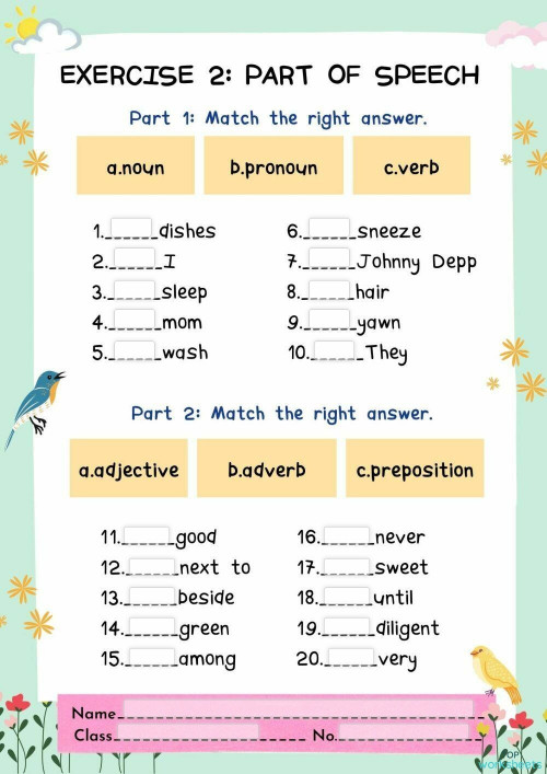 Exercise 2 Part of speech. Interactive worksheet TopWorksheets