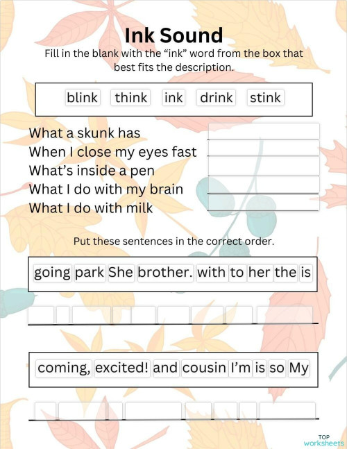 Ink Sound Words. Interactive worksheet TopWorksheets