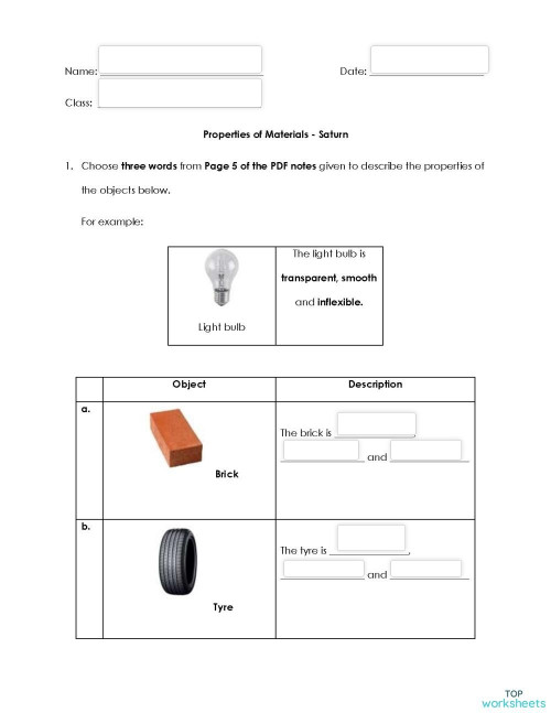 Team Saturn Properties of Materials. Interactive worksheet