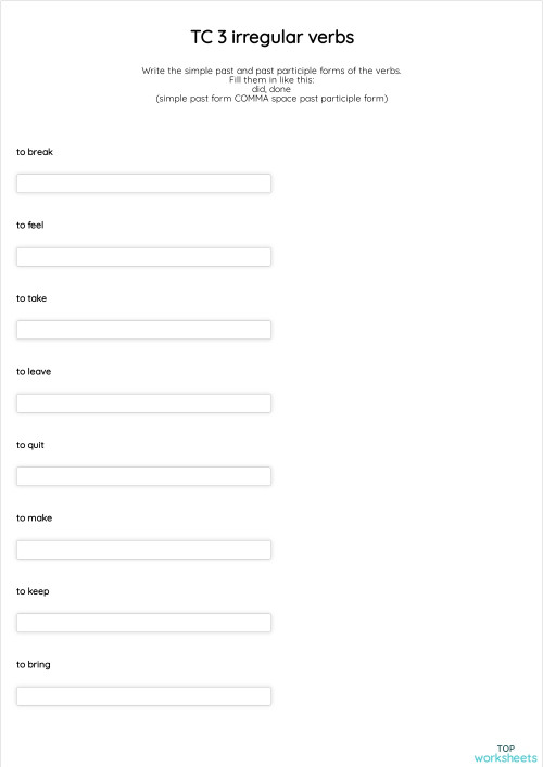 TC 3 irregular verbs. Interactive worksheet | TopWorksheets