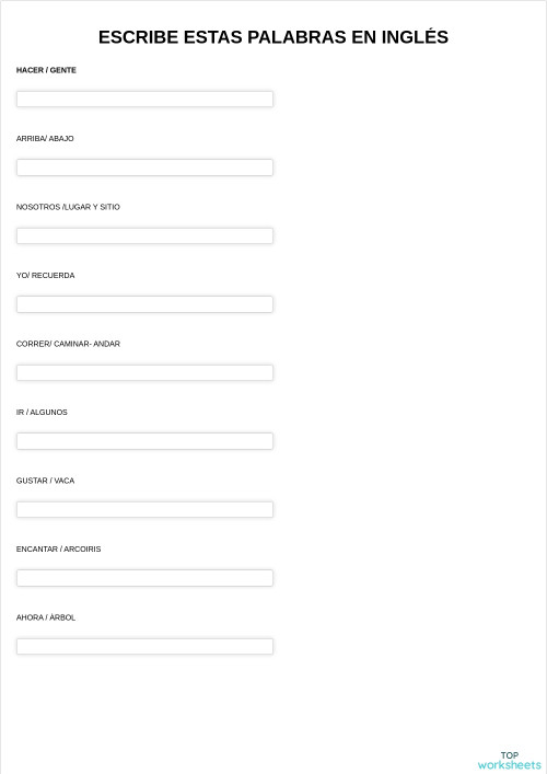 ESCRIBE ESTAS PALABRAS EN INGLÉS. Ficha interactiva | TopWorksheets