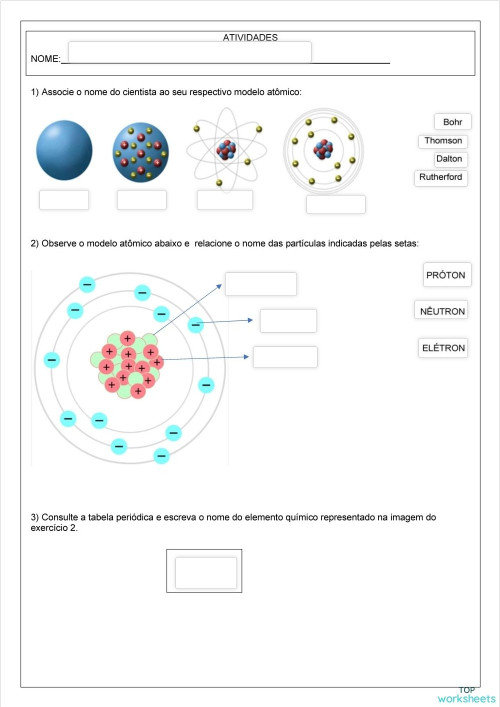 ATIVIDADE - ÁTOMOS 9anos. Ficha interativa | TopWorksheets