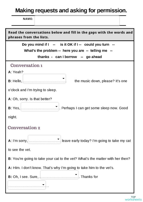 Making requests and asking for permission interactive worksheet