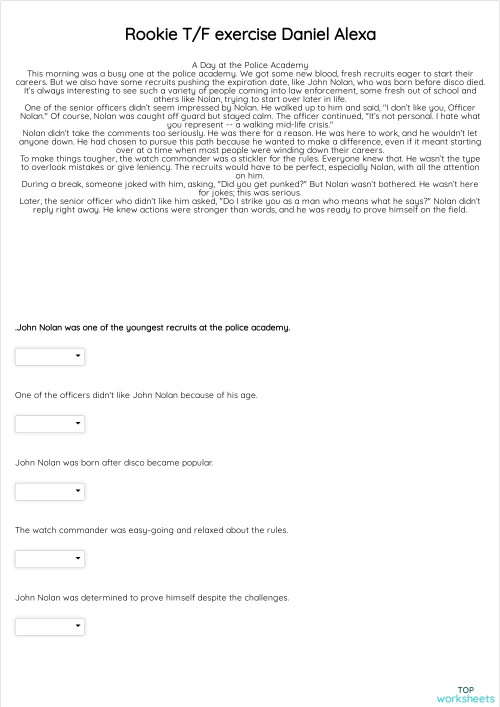 Rookie T/F exercise Daniel Alexa. Interactive worksheet | TopWorksheets