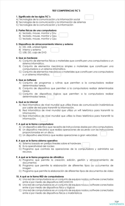 TEST TIC 2025. Ficha interactiva | TopWorksheets