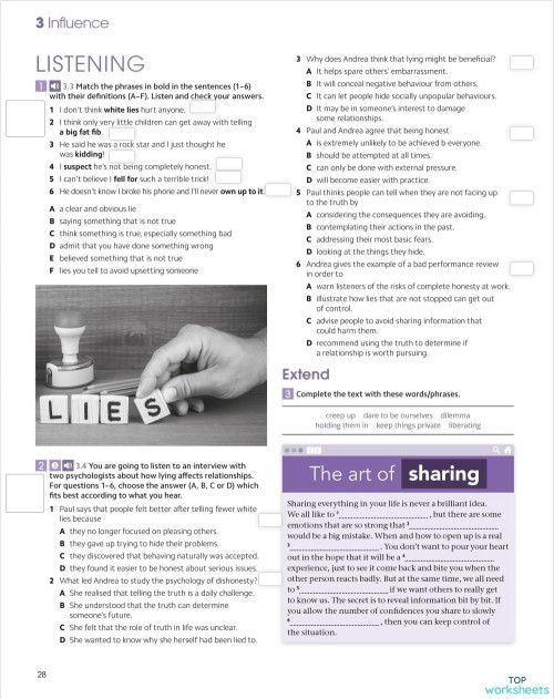Listening: U3 Influence wb. Interactive worksheet | TopWorksheets