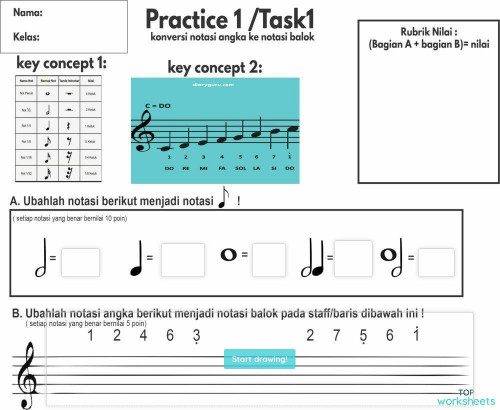 Practice 1 Notasi musik. Interactive worksheet | TopWorksheets