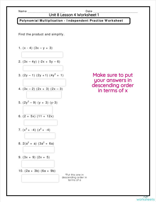 Unit 8 Lesson 4 Worksheet 1. Interactive worksheet | TopWorksheets