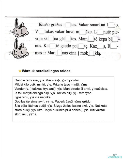 Interactive worksheets and online exercises in lithuanian | TopWorksheets