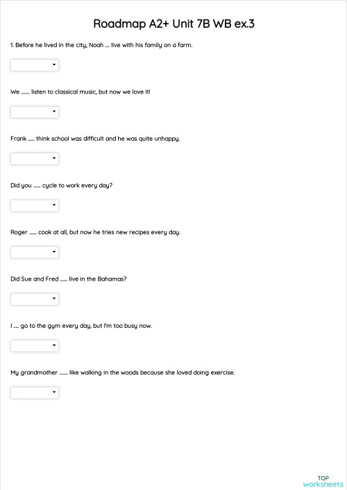 Roadmap A2+ Unit 7B WB ex.3. Interactive worksheet | TopWorksheets