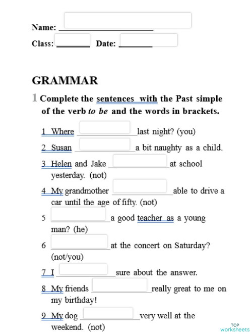 Was/were/wasn't/weren't M.4. Interactive worksheet | TopWorksheets