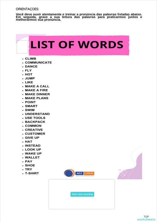 NEO CURSOS - TIME ZONES 1 - LIST OF WORDS UNIT 7. Interactive worksheet ...