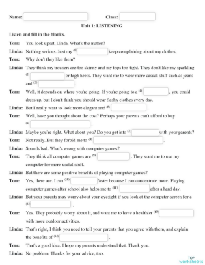 G11 - U1 - Listening. Interactive worksheet | TopWorksheets