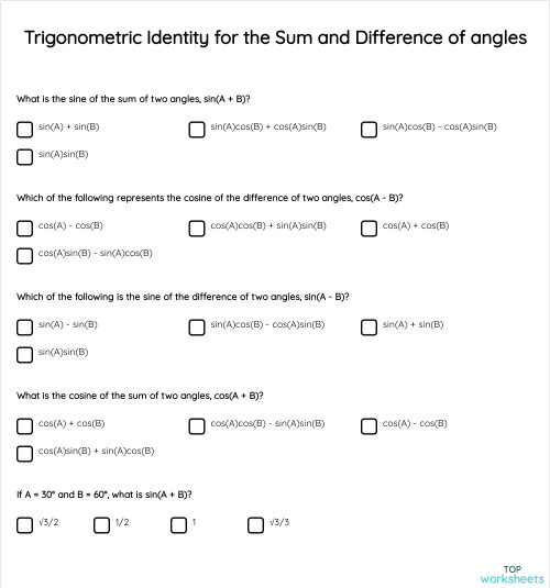 Trigonometric Identity for the Sum and Difference of angles ...