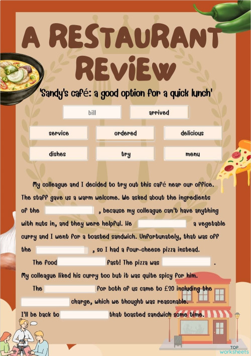A restaurant review. Interactive worksheet | TopWorksheets